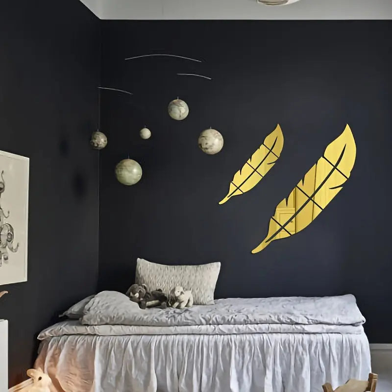 1pc Acrylic Feather Mirror Wall Sticker, Self Adhesive Art Decal Wall Decor, Living Room And Bedroom Wall Decor, Frameless Mirror Wall Sticker For Home Decorations June Wall Art