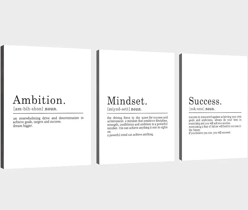Inspirational Canvas Painting Wall Art -EPHANY ART,Mindset Quotes Prints, Success Framed Entrepreneur Poster Positive Quotes Wall Poster for Home Office Workplace (M-3pcs,12x16inchx3pcs) https://www.amazon.com/dp/B0B3J9L4QY
