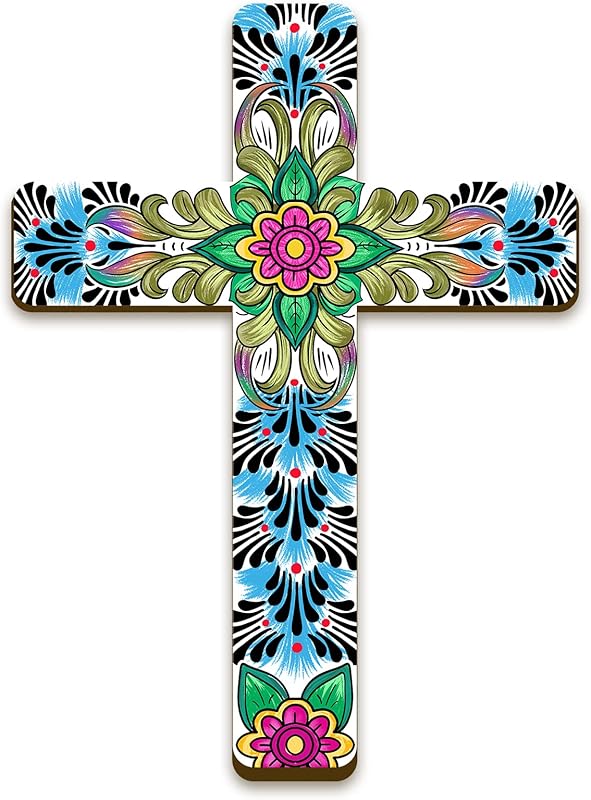 Floral Cross Wall Decor Hand Painted Decorative Inspirational Wooden Cross Spanish Style Wall Cross Mexican Art Wall Decor Mexican Crucifix for Home Room Church Decoration (Cute Style) https://www.amazon.com/dp/B09HBMJ1WQ