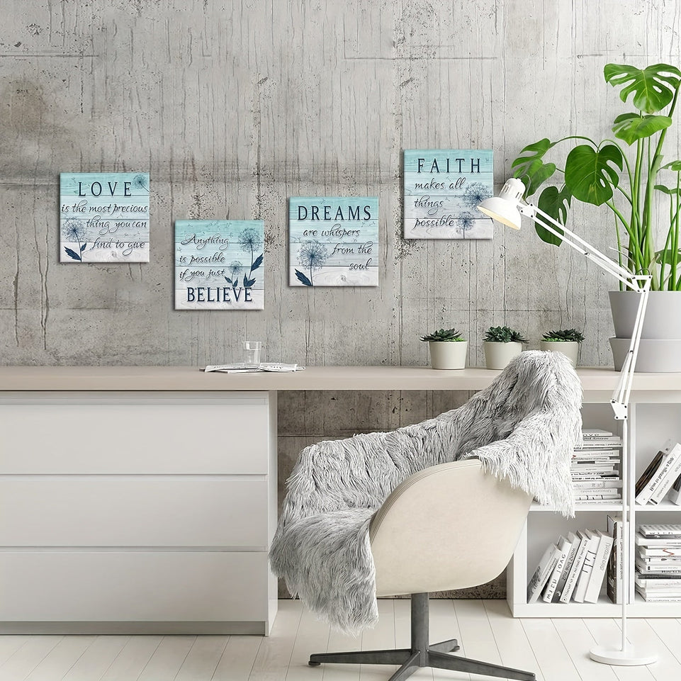 4pcs Set Rustic Teal Dandelion Canvas Wall Art, Motivational Quotes, Frameless 16x16 Inch, Inspirational Home & Office Decor, Modern Aesthetic for Living Room, Bedroom, Gym, Cafe, Pub https://www.temu.com/search_result.html?search_key=601099528825186