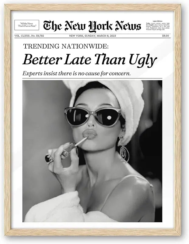 iHery Framed Trendy NewsPaper Wall Art,12x16in Canvas Wall Art,Beige Oak Wood Frame,Retro Vintage New York Magazine Headline News,Woman Searches For Where Men Get The Audacity,Bedroom Décor 1Pack https://www.amazon.com/dp/B0CH4DTS4L