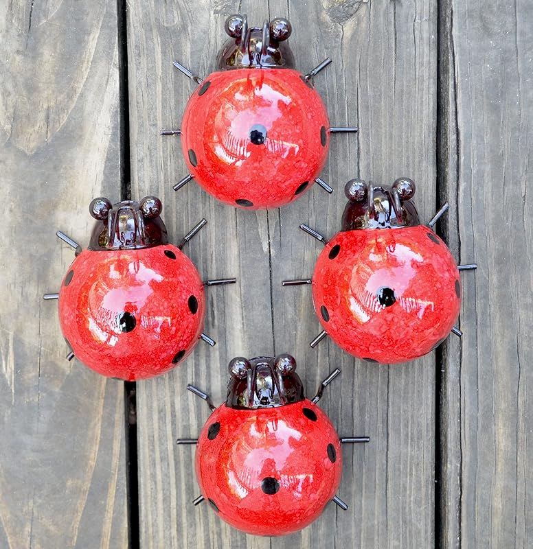 GIFTME 5 Metal Garden Wall Art Decorative Set of 4 Cute Ladybugs Outdoor Wall Sculptures https://www.amazon.com/dp/B07HF2Z653