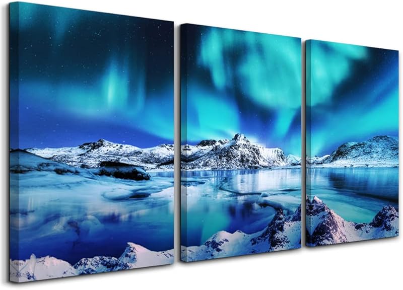 Canvas Wall Art For Living Room Wall Decor For Bedroom Farmhouse Wall Art Aurora Scenery Wall Paintings Office Wall Decor 3 Piece Framed Blue Wall Pictures Ready To Hang For Bathroom Home Decorations https://www.amazon.com/dp/B0BMF6TMHB