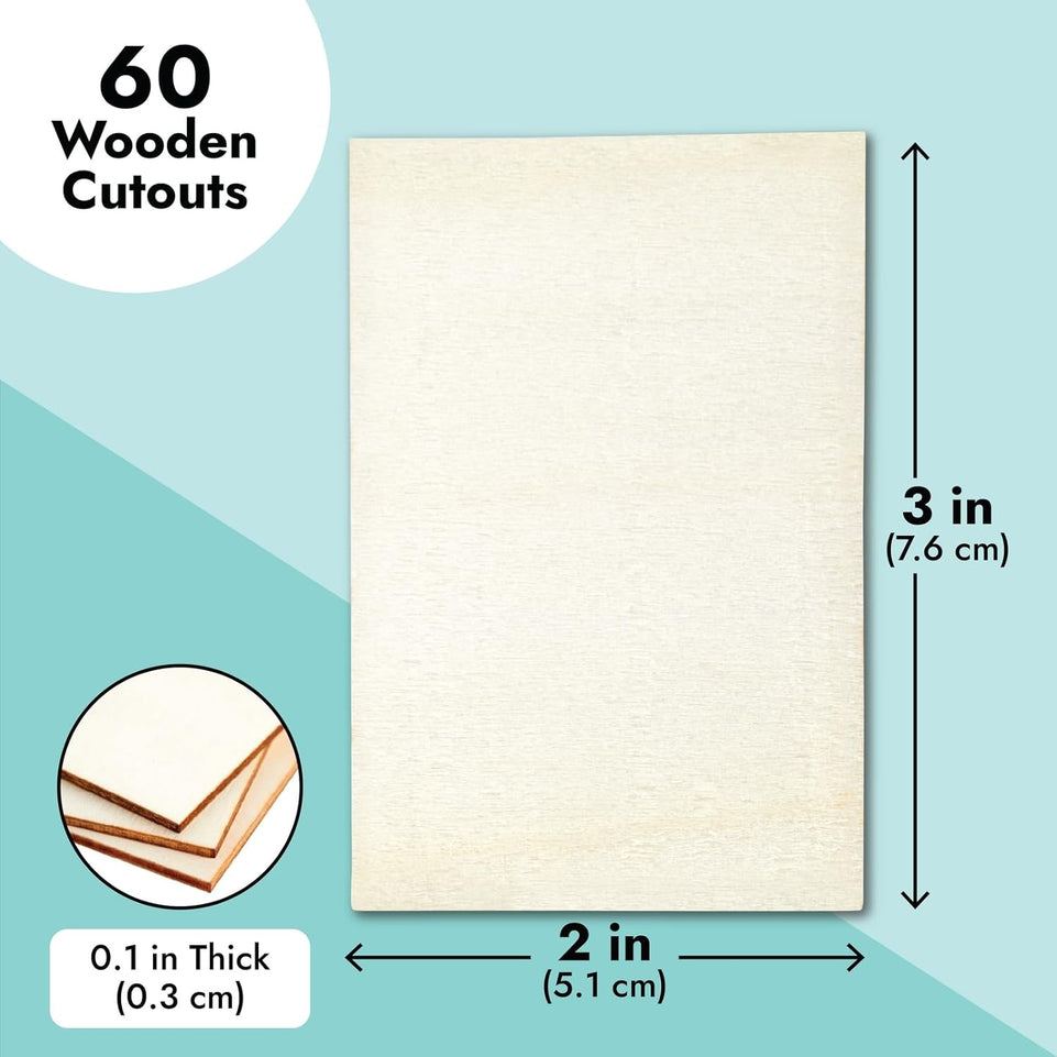 Bright Creations 60 Pack Unfinished Wood Rectangles for Crafts, 2x3 Wooden Pieces for Painting, DIY Projects, Decorations, Engravings https://www.amazon.com/dp/B07QVCFM8H