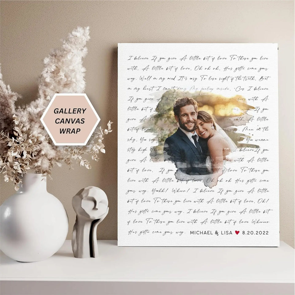 Personalized Song Lyrics Wall Art - Custom Wedding Photo Couples - Anniversary Wedding Gift for Him or Her - Wedding Song Lyrics - Valentines Gift for Wife or Husband - Canvas and Framed Options https://www.amazon.com/dp/B0BLRBG2HL