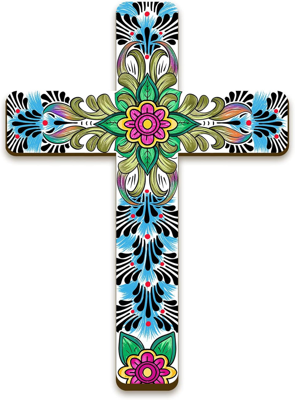 Floral Cross Wall Decor Hand Painted Decorative Inspirational Wooden Cross Spanish Style Wall Cross Mexican Art Wall Decor Mexican Crucifix for Home Room Church Decoration (Cute Style) https://www.amazon.com/dp/B09HBMJ1WQ