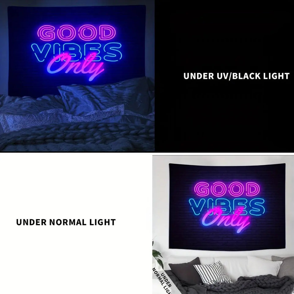 UV Blacklight Colorful Fluorescent 1pc Tapestry - Living Room, Bedroom, Dorm Room Wall Hanging With Free Accessories June Wall Art