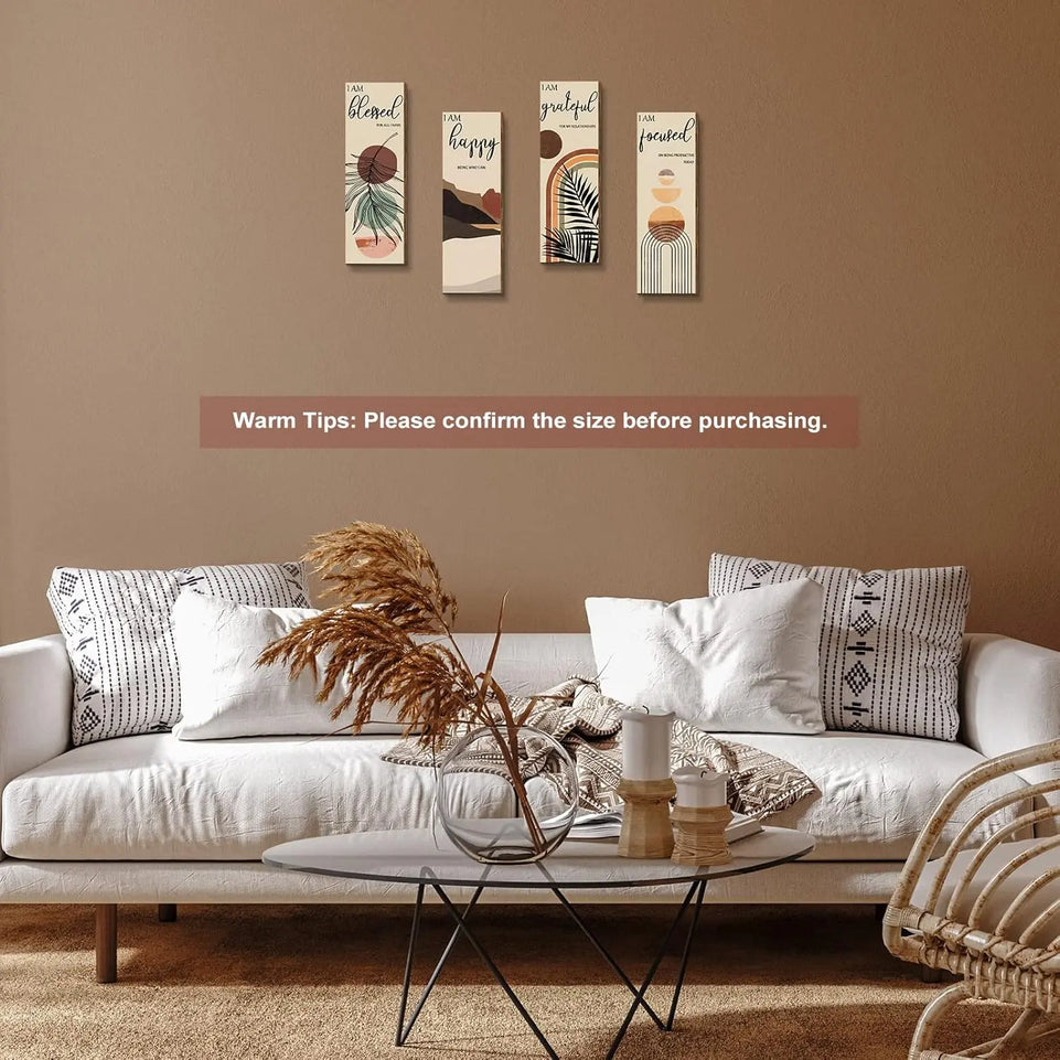 Boho Wall Art Prints 11 x 4 x 1 Inch, Set of 4, Mid Century Positive Affirmations Wall Decor Inspirational Boho Prints Wall Art Minimalist Home Decor Prints for Kitchen, Bedroom, Living Room, No Frame https://www.amazon.com/dp/B09MQL9323