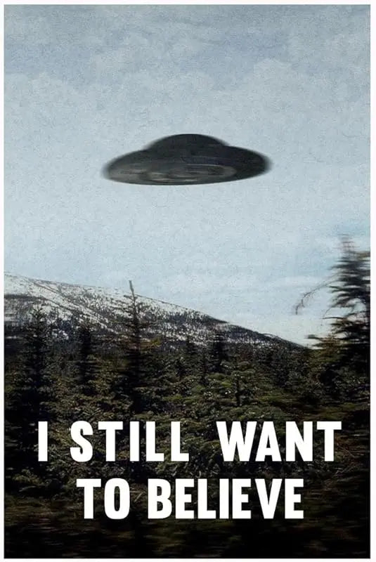 I Want To Believe Poster UFO Artwork Alien TV Retro 90s Poster Wall Decor Movie Poster The Truth is Out There I Believe Poster All Seasons Horror Movie Cool Wall Art Print Poster 16x24 https://www.amazon.com/dp/B09XBVKWW8
