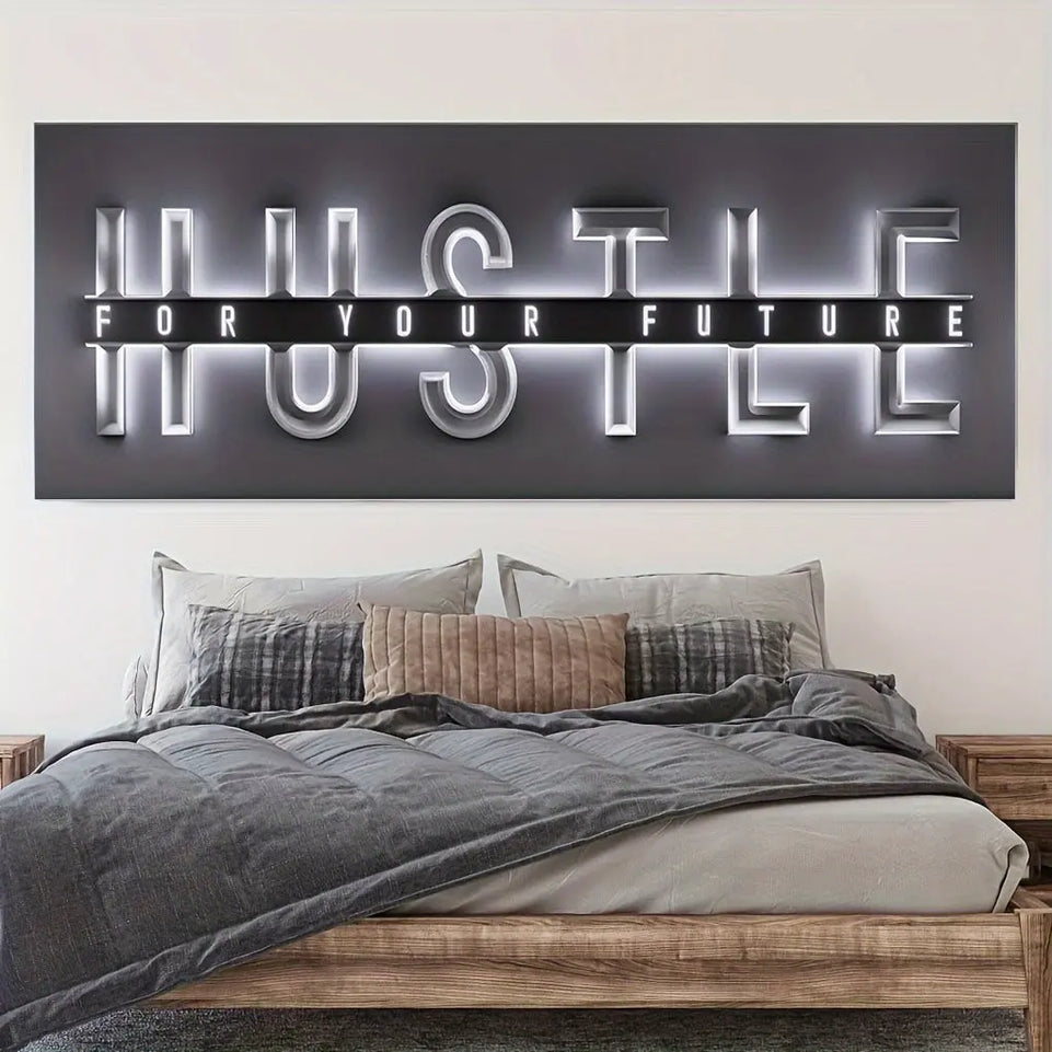 1pc Unframed Hustle For Your Future Painting, Creative Canvas Poster, Canvas Wall Art, Artwork Wall Painting For Gift, Bedroom, Office, Living Room, Cafe, Bar, Wall Decor, Home And Dormitory Decor June Wall Art
