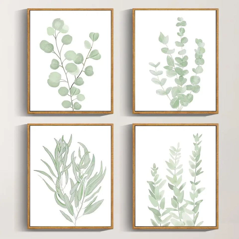 Drsoum Framed Botanical Plant Canvas Wood Wall Art Light Green Sage Wall Decor Eucalyptus Leaf Picture for Bedroom Living Room Bathroom Office 8”x 10” x 4pcs https://www.amazon.com/dp/B0CB1NZ5HT