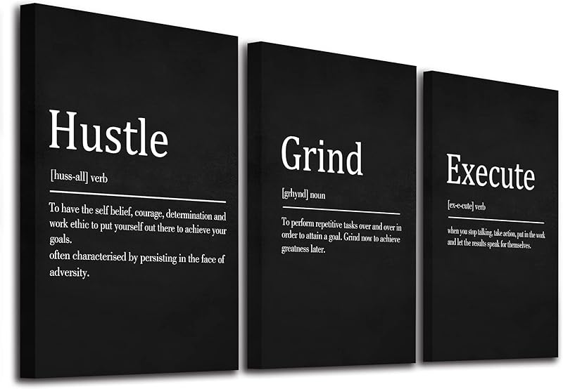 Framed Canvas Wall Art Success Quote For Office, Black Large Positive Motivational Poster, Set of 3, Execute Failure Definition, Inspirational Print (A-3pcs,12x16inchx3pcs) https://www.amazon.com/dp/B08CVF24C6