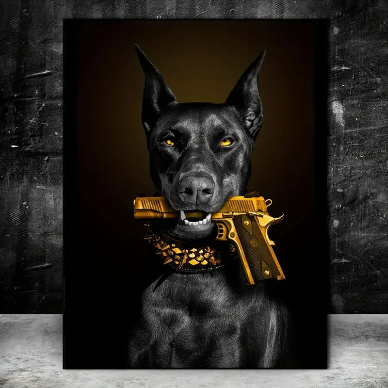 Modern Art Black Rubin Lion Dog Oil Painting Canvas Poster - 1pc Luxury Animal Wall Art for Bedroom Living Room Corridor - Fall Decor, Wall Decor, Room Decoration, No Frame June Wall Art