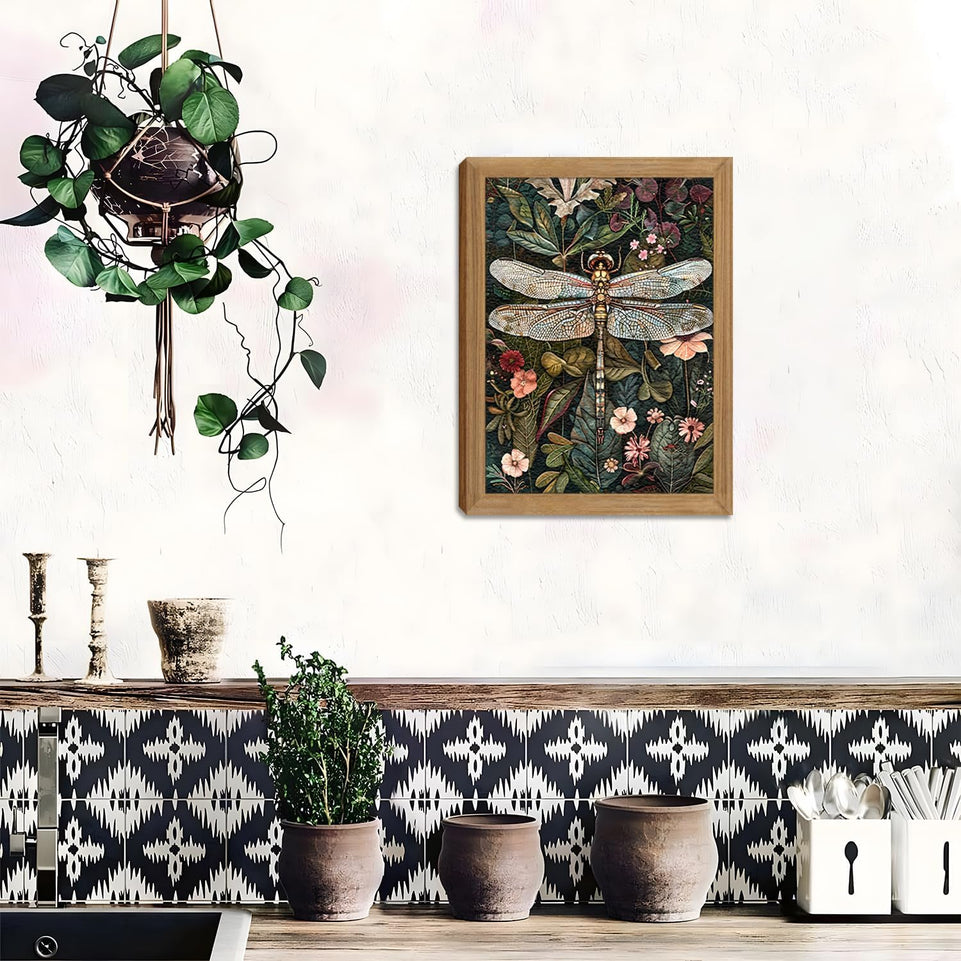 Framed Vintage 3D Textured Wall Art - Dark Green Dragonfly Flowers Wall Decor - Hand Drawn Sandstone Nature Botanical Pictures for Living Room Bedroom Home Decor 12x16in https://www.amazon.com/dp/B0D4V264VF
