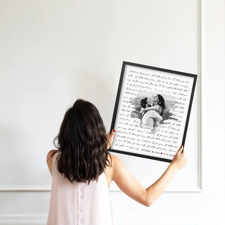 Personalized Song Lyrics Wall Art - Custom Wedding Photo Couples - Anniversary Wedding Gift for Him or Her - Wedding Song Lyrics - Valentines Gift for Wife or Husband - Canvas and Framed Options https://www.amazon.com/dp/B0BLRBG2HL