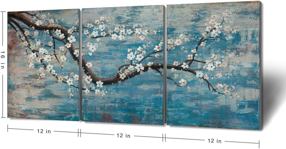 3 Piece Wall Art Hand-Painted Framed Flower Oil Painting On Canvas Gallery Wrapped Modern Floral Artwork for Living Room Bedroom Décor Teal Blue Lake Ready to Hang 12"x16"x3 Panel https://www.amazon.com/dp/B07RPLB9CH