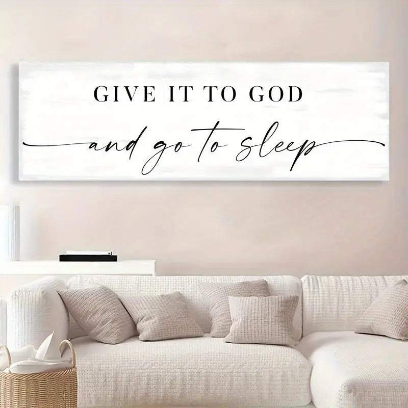 Inspirational "Give It to God and Go to Sleep" Quote Modern Minimalist Art Deco Canvas Print - 1pc Frameless Wall Hanging Decor for Living Room, Bedroom, Home Office, Classroom - Indoor Art Poster June Wall Art