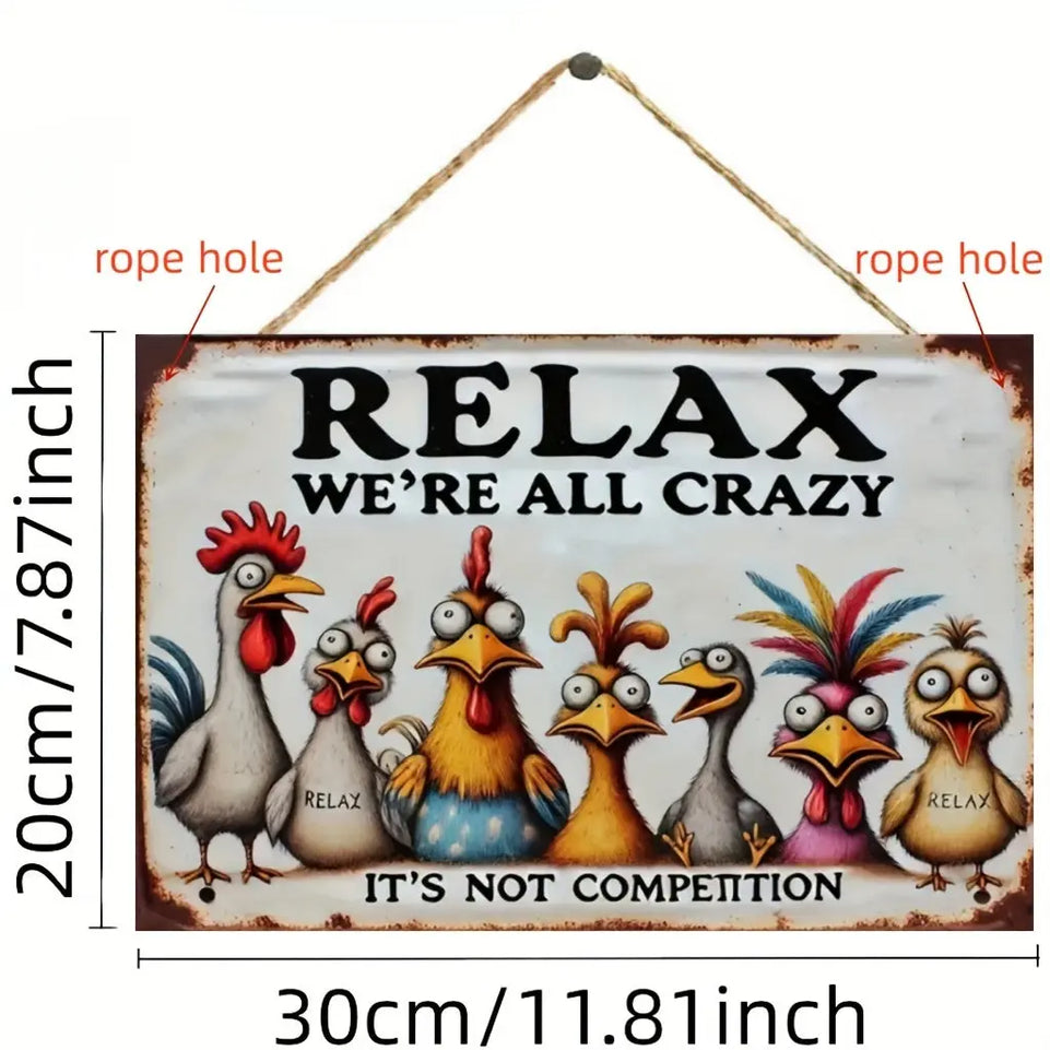 Rustic Wooden Humorous Sign - 1pc, 7.87x5.3inch "Relax We're All Crazy It's Not Competition" - Multipurpose Farmhouse Wall Art for Home, Bar, Cafe, Office, Garage - Vintage Style Decorative Plaque June Wall Art