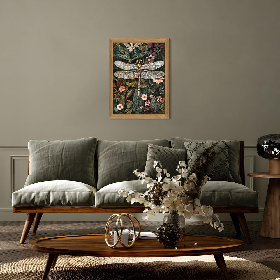 Framed Vintage 3D Textured Wall Art - Dark Green Dragonfly Flowers Wall Decor - Hand Drawn Sandstone Nature Botanical Pictures for Living Room Bedroom Home Decor 12x16in https://www.amazon.com/dp/B0D4V264VF