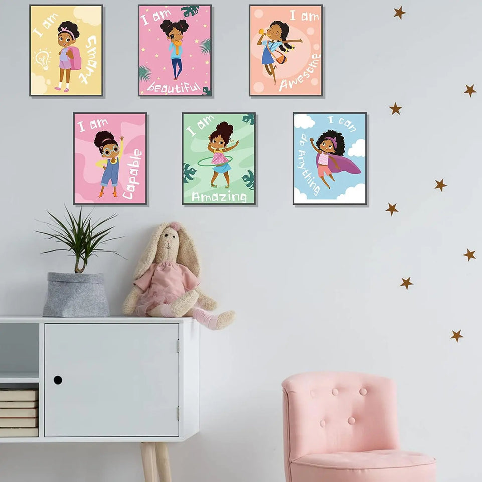 Outus 9 Pieces Black Girl Wall Decor for Girls Room Inspirational Quote African American Wall Art Motivational Saying Wall Decor for International Women's Day Girl Kids Bedroom Gift https://www.amazon.com/dp/B092MGT7DD