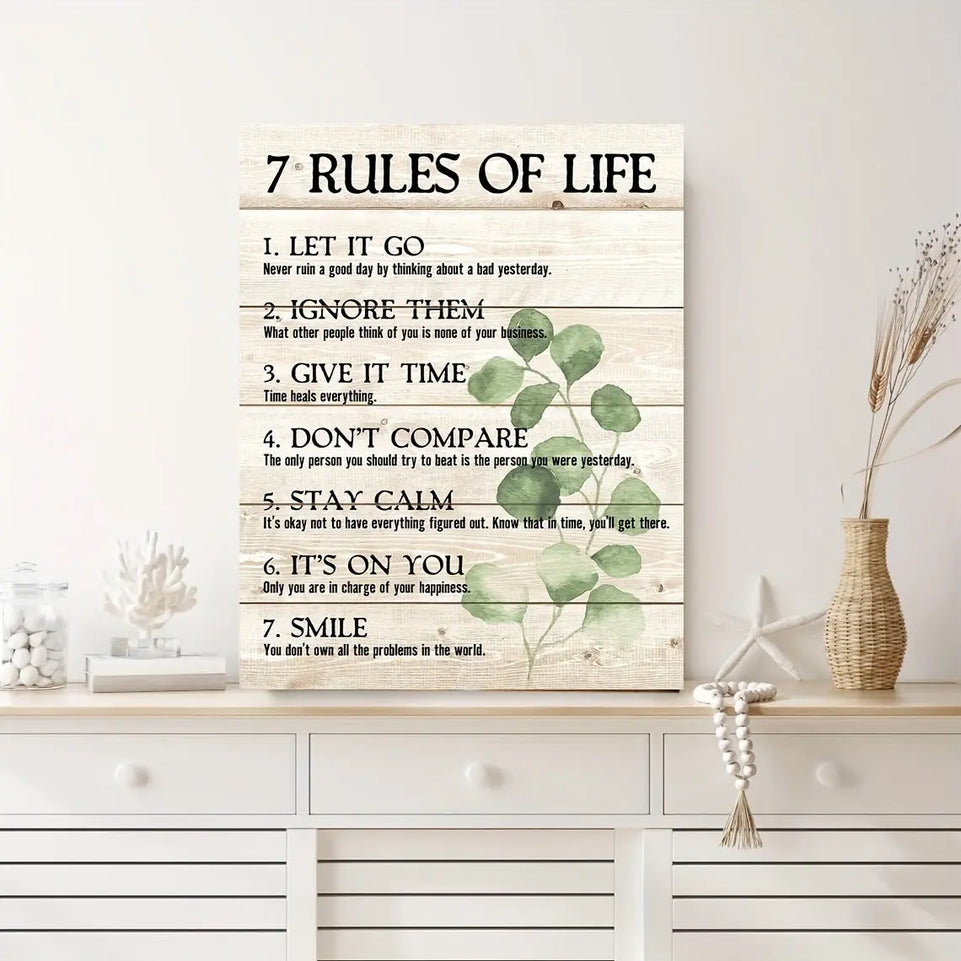 Inspirational Perfect Wall Art 7 Rules of Life Canvas Print - No Framing Needed for Home and Office June Wall Art