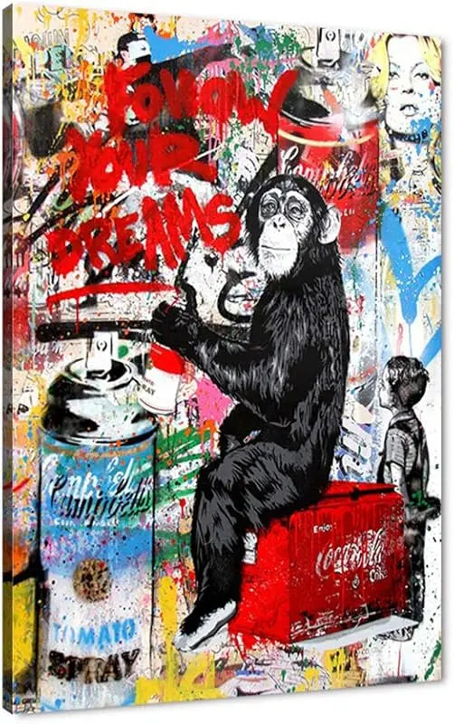 Yatsen Bridge Classic Street Art Banksy Graffiti Wall Art Behind The Curtain Posters Canvas Paintings Colorful Graffiti Pictures Prints Framed for Living Room Home Decor(36''W x 24''H) https://www.amazon.com/dp/B07ZVHB9FP