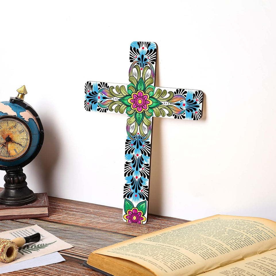 Floral Cross Wall Decor Hand Painted Decorative Inspirational Wooden Cross Spanish Style Wall Cross Mexican Art Wall Decor Mexican Crucifix for Home Room Church Decoration (Cute Style) https://www.amazon.com/dp/B09HBMJ1WQ