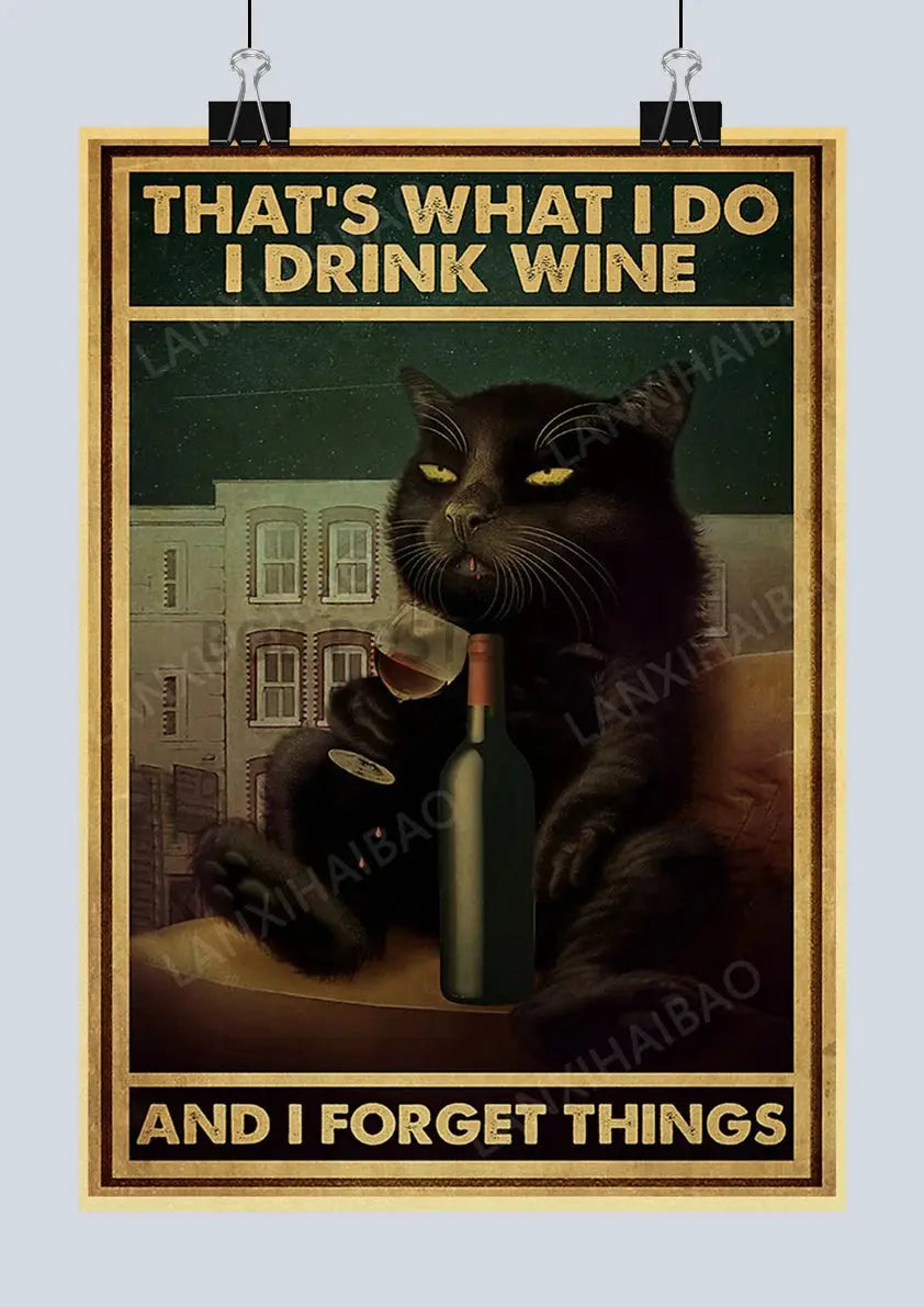 Cute Retro Mystery Black Cat Kraft Paper Poster Funny Butt Paper Bathroom Study Bar Cafe Art Collection Decorative Wall Sticker June Wall Art