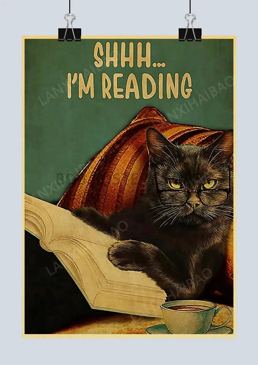Cute Retro Mystery Black Cat Kraft Paper Poster Funny Butt Paper Bathroom Study Bar Cafe Art Collection Decorative Wall Sticker June Wall Art