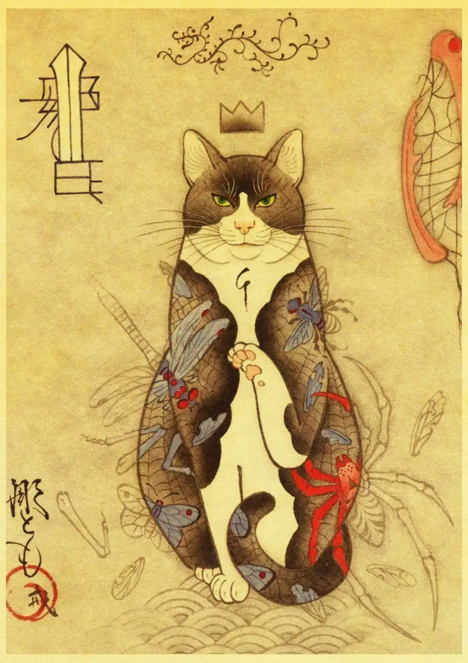 Hot Japanese Samurai Cat Ramen Nostalgia Poster Home Decor Art Decor Hight Quality Cartoon Painting Animal Poster Wall Stickers June Wall Art