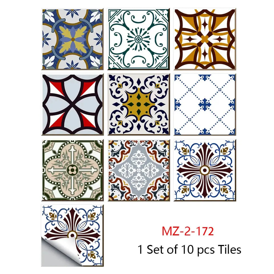 10pcs/set Mandala Style Crystal Hard Tiles Ceramics Wall Sticker Kitchen Wardrobe Home Decor Art Mural Peel & Stick Wall Decals June Wall Art