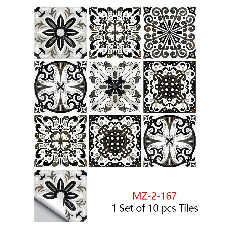 10pcs/set Mandala Style Crystal Hard Tiles Ceramics Wall Sticker Kitchen Wardrobe Home Decor Art Mural Peel & Stick Wall Decals June Wall Art