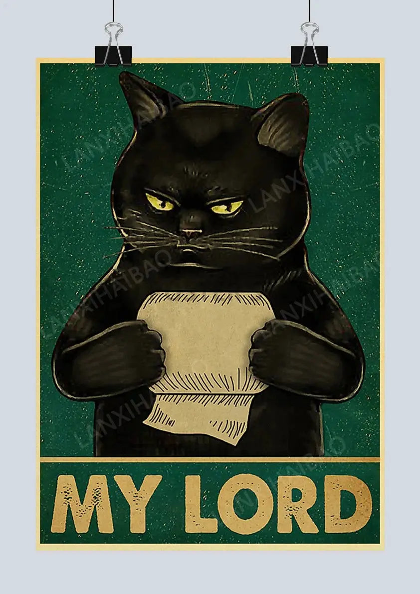 Cute Retro Mystery Black Cat Kraft Paper Poster Funny Butt Paper Bathroom Study Bar Cafe Art Collection Decorative Wall Sticker June Wall Art