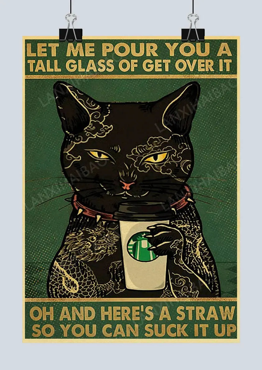 Cute Retro Mystery Black Cat Kraft Paper Poster Funny Butt Paper Bathroom Study Bar Cafe Art Collection Decorative Wall Sticker June Wall Art
