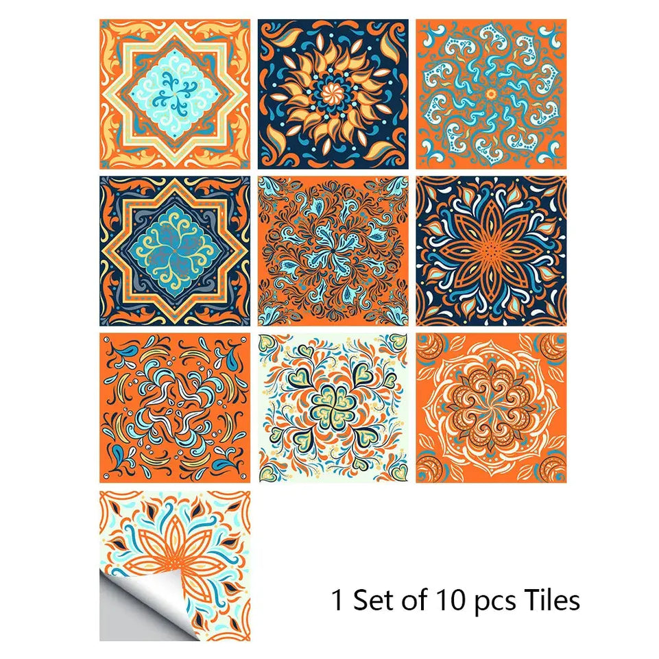 10pcs/set Mandala Style Crystal Hard Tiles Ceramics Wall Sticker Kitchen Wardrobe Home Decor Art Mural Peel & Stick Wall Decals June Wall Art