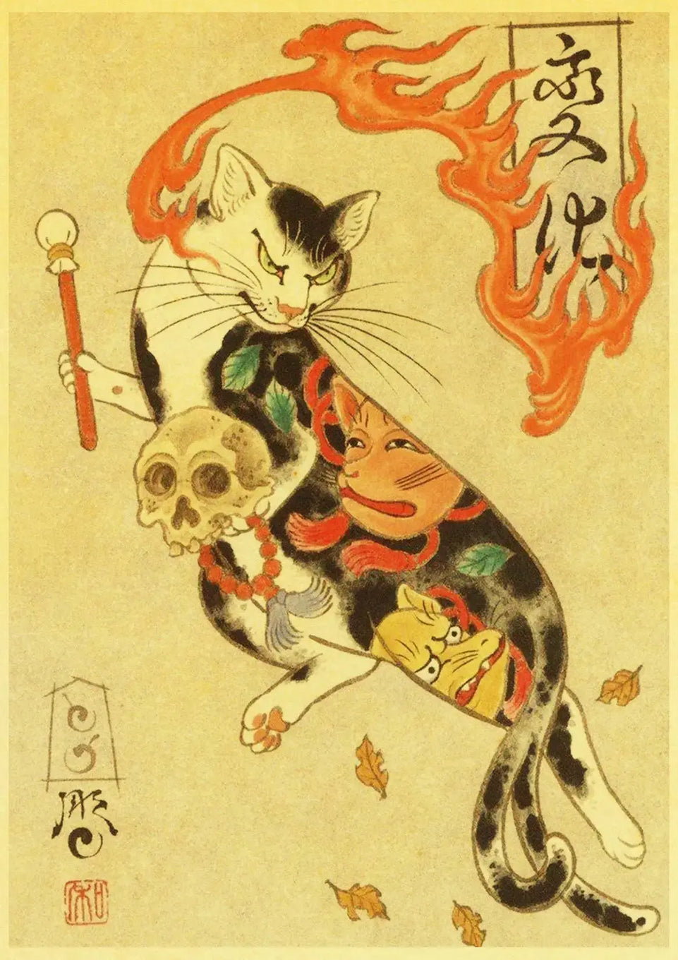 Hot Japanese Samurai Cat Ramen Nostalgia Poster Home Decor Art Decor Hight Quality Cartoon Painting Animal Poster Wall Stickers June Wall Art