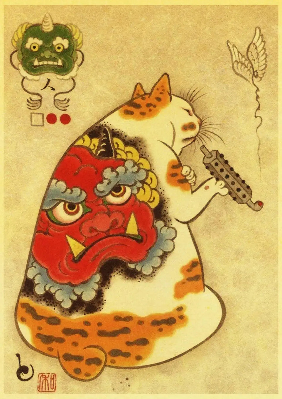 Hot Japanese Samurai Cat Ramen Nostalgia Poster Home Decor Art Decor Hight Quality Cartoon Painting Animal Poster Wall Stickers June Wall Art