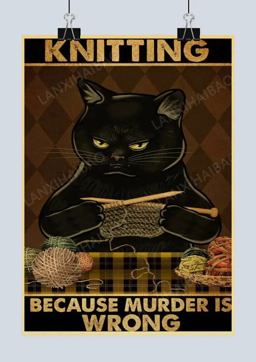 Cute Retro Mystery Black Cat Kraft Paper Poster Funny Butt Paper Bathroom Study Bar Cafe Art Collection Decorative Wall Sticker June Wall Art