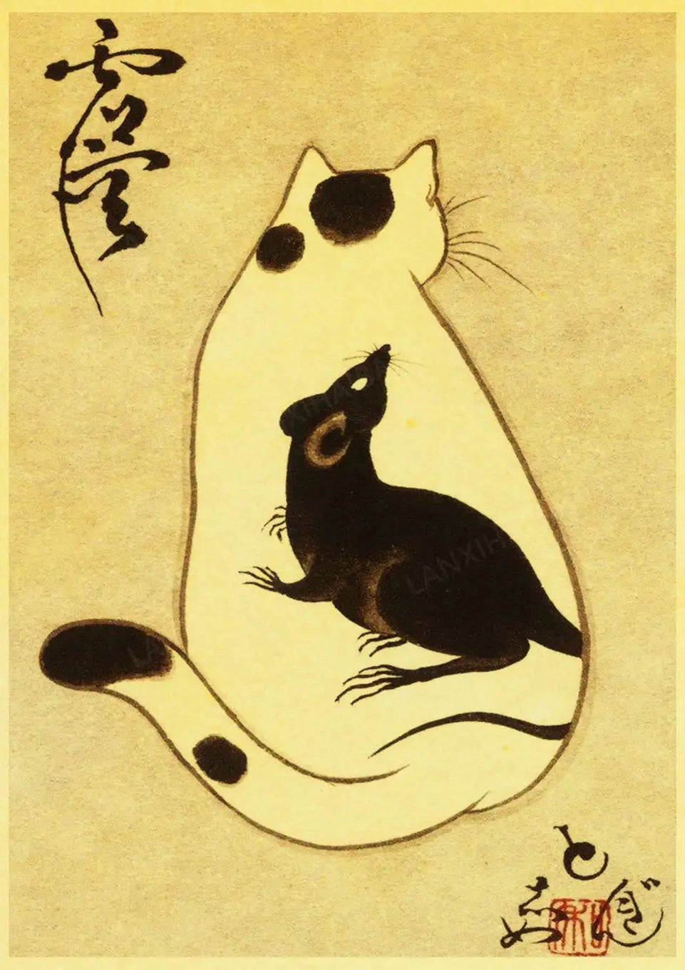 Hot Japanese Samurai Cat Ramen Nostalgia Poster Home Decor Art Decor Hight Quality Cartoon Painting Animal Poster Wall Stickers June Wall Art
