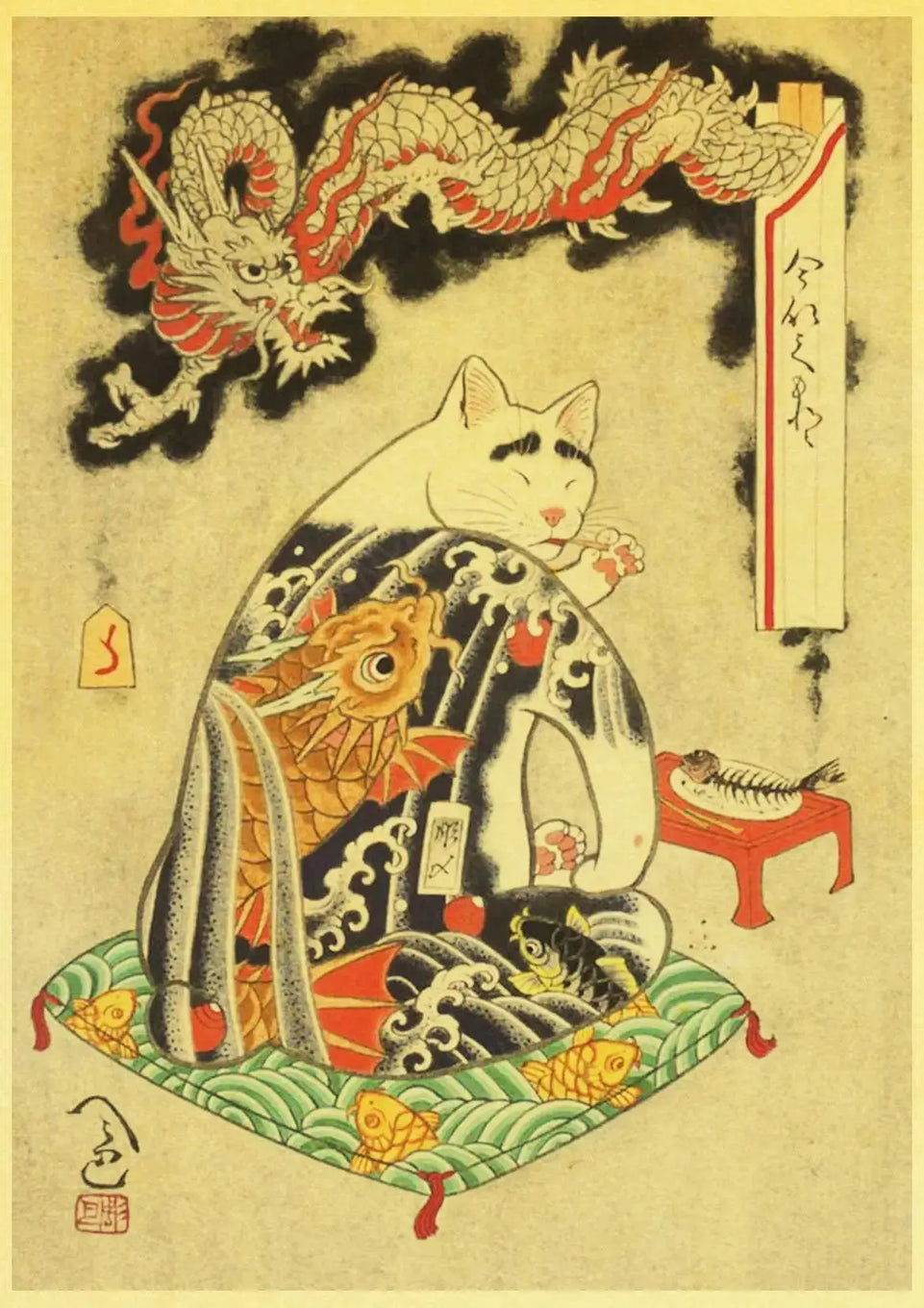 Hot Japanese Samurai Cat Ramen Nostalgia Poster Home Decor Art Decor Hight Quality Cartoon Painting Animal Poster Wall Stickers June Wall Art