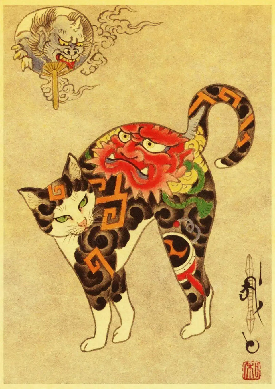 Hot Japanese Samurai Cat Ramen Nostalgia Poster Home Decor Art Decor Hight Quality Cartoon Painting Animal Poster Wall Stickers June Wall Art