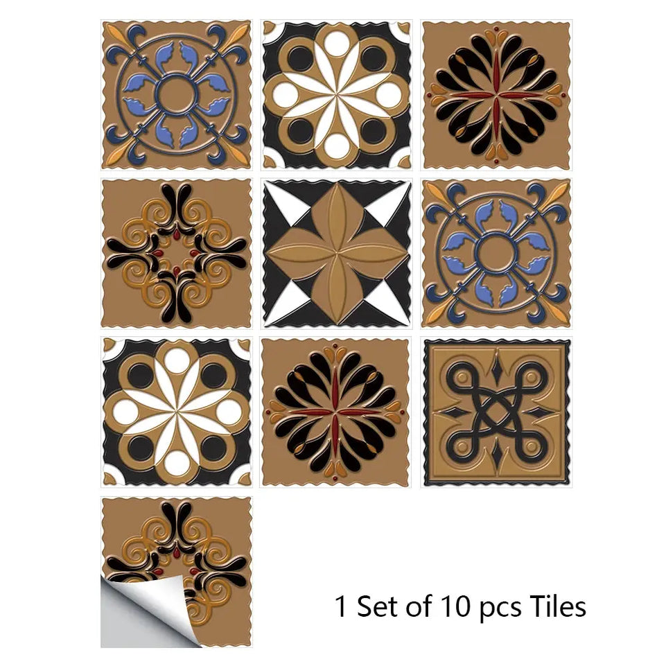 10pcs/set Mandala Style Crystal Hard Tiles Ceramics Wall Sticker Kitchen Wardrobe Home Decor Art Mural Peel & Stick Wall Decals June Wall Art