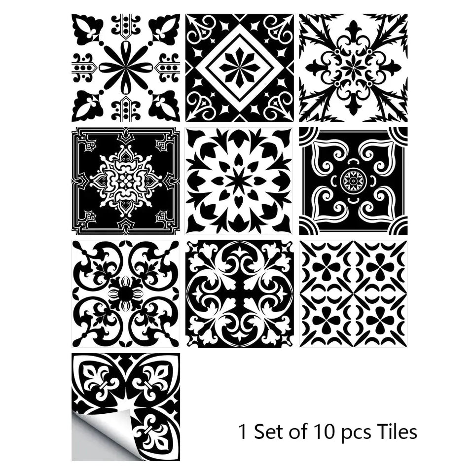 10pcs/set Mandala Style Crystal Hard Tiles Ceramics Wall Sticker Kitchen Wardrobe Home Decor Art Mural Peel & Stick Wall Decals June Wall Art