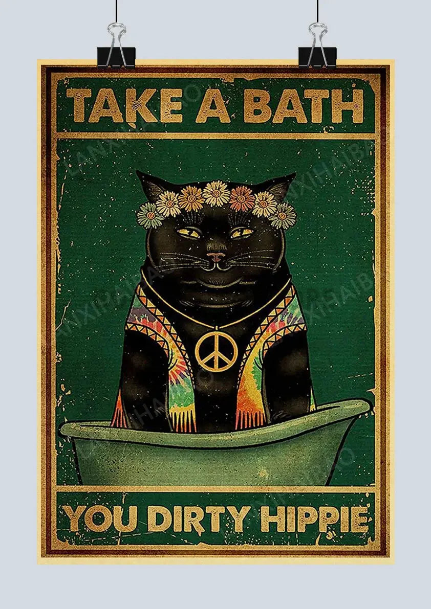 Cute Retro Mystery Black Cat Kraft Paper Poster Funny Butt Paper Bathroom Study Bar Cafe Art Collection Decorative Wall Sticker June Wall Art