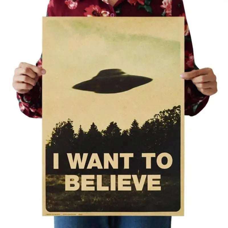 51.5x36cm Vintage Classic Movie The X-Files I Want To Believe Poster Retro Wall Decor Bar Home Decor Wall Decals Wall Sticker June Wall Art