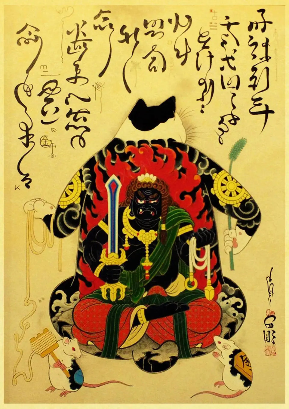 Hot Japanese Samurai Cat Ramen Nostalgia Poster Home Decor Art Decor Hight Quality Cartoon Painting Animal Poster Wall Stickers June Wall Art