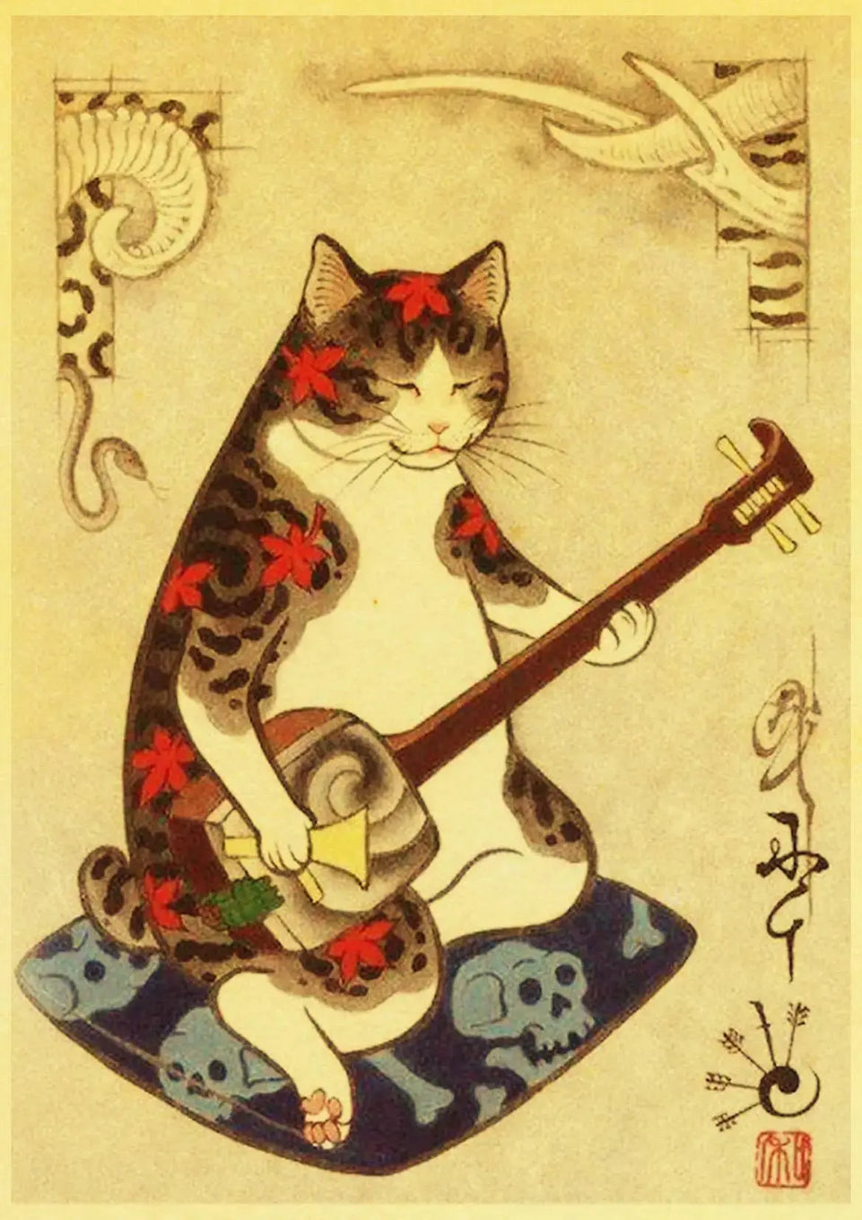 Hot Japanese Samurai Cat Ramen Nostalgia Poster Home Decor Art Decor Hight Quality Cartoon Painting Animal Poster Wall Stickers June Wall Art