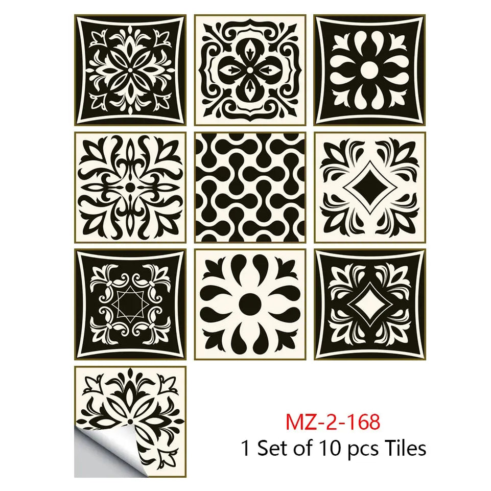 10pcs/set Mandala Style Crystal Hard Tiles Ceramics Wall Sticker Kitchen Wardrobe Home Decor Art Mural Peel & Stick Wall Decals June Wall Art