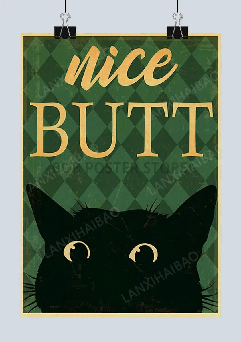 Cute Retro Mystery Black Cat Kraft Paper Poster Funny Butt Paper Bathroom Study Bar Cafe Art Collection Decorative Wall Sticker June Wall Art