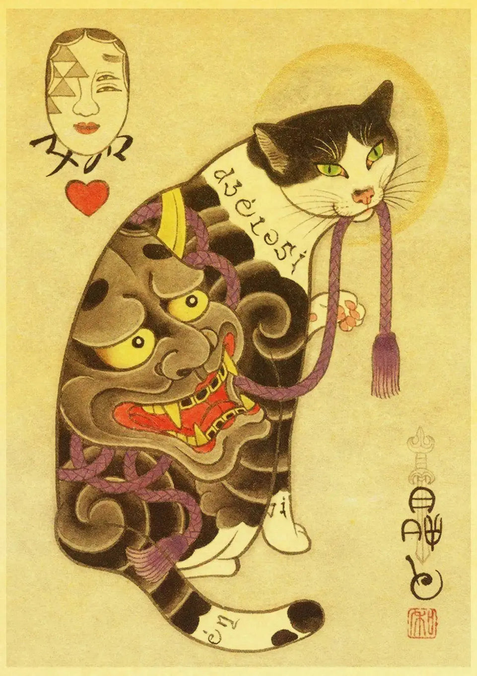 Hot Japanese Samurai Cat Ramen Nostalgia Poster Home Decor Art Decor Hight Quality Cartoon Painting Animal Poster Wall Stickers June Wall Art